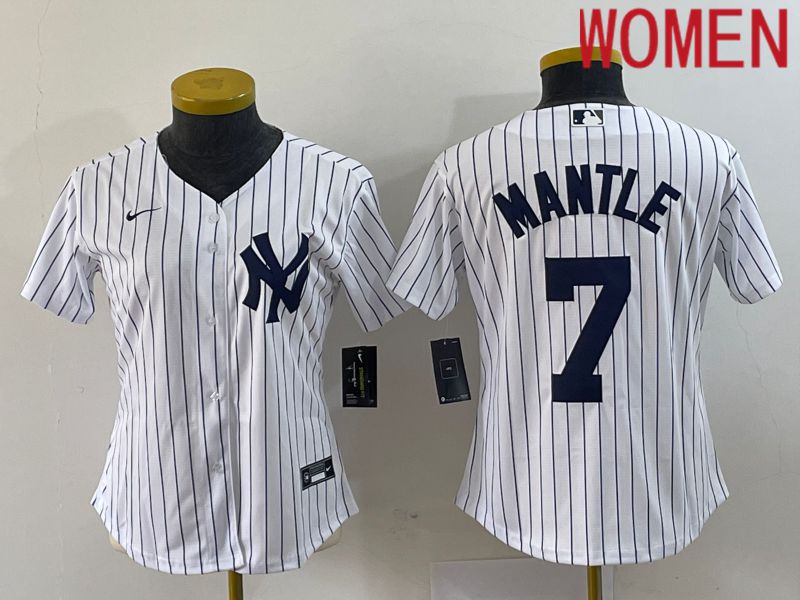 Women New York Yankees 7 Mantle White Nike Game MLB Jersey
